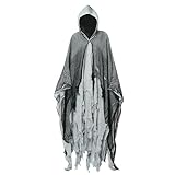 Halloween Geister Kostüm Erwachsene Gruselige Halloween Umhang Mit Kapuze Geist Cape Outfit Für Herren Damen (Grau)