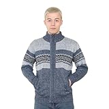 Brooklyn Imports LTD Stornoway Herren-Strickjacke mit Fleecefutter, Reißverschluss, nordisches Muster, denim, Large