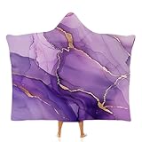 Abstrakter Marmor Übergroße Decke Hoodie Sweatshirt Tragbare Kapuzendecke, Lila Tuschemalerei Warme weiche Fleece Hoodie Decke Ganzkörperdecke für Frauen Männer Teens 150 × 200 cm