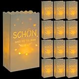 BETESSIN 12pcs Kerzentüten Papier Schön DASS du da bist Tischdeko Lichttüten Taufe Kommunion Hochzeit Papiertüten für Kerzen Weiß Candle Bags Tisch Ornament für Kerzen Teelichter 15x9x26cm