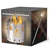 Novaliv Gartenfackel für draußen Motiv Feuer - Rost Lampe Gartenbeleuch- Holzspäne mit Wachs - Schwedenfackel Pelletfackel Feuersäule Flammschalen Wachsfackel Gartenleuchtetung
