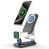 Zuiquity 3-in-1 faltbarer, kabelloser Ladeständer, 15 W schnelle magnetische Ladestation mit einstellbarer Höhe/Winkel, LED-Display, kompatibel mit Geräten (Farbe: schwarz)