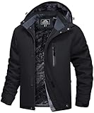 MAGCOMSEN Winterjacken Herren Warm Softshelljacke Winddicht Wasserdicht Skijacke Herren Fleece Gefüttert Winterparka mit Multi Taschen Atmungsaktiv Snowboardjacke Schwarz XL
