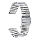 BERNY Edelstahl-Uhrenarmband Für Damen Und Herren Schnellverschluss Verstellbar Milanaise-Uhrenarmband Dickes Robustes Metallarmband Mit Sicherheitsverschluss Schwarz Silber 18 mm 20 mm 22 mm 24 mm