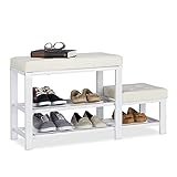 Relaxdays, weiß Schuhbank mit Hocker, gemütliche Sitzpolster, Schuhablage 2 Ebenen, Kinder, HBT: 50 x 90,5 x 30,5 cm, 10023312_49