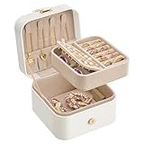 SONGMICS Schmuckkästchen Reise, Schmuckkasten klein, 2 Ebenen Schmuckaufbewahrung, tragbar, Schmuck-Reiseetui, für größere Accessoires, 11,2 x 11,8 x 7,2 cm, Geschenkidee, wolkenweiß JBC185W03