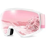 Findway Skibrille Erwachsene für Herren Damen, Snowboardbrille für Brillenträger, OTG UV-Schutz Kompatibler Helm Anti Fog Skibrillen, Rosa Sphärisch Verspiegelt