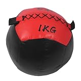 JHS-TECH Medizinball, weiche Leder-Gewichtsbälle für Übungen, rutschfest, 1,1 kg, multifunktionaler Wandball für Kraft-Stretch-Training, Gleichgewichtstraining, Koordinations-Fitness (Schwarz Rot)