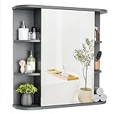 Pamapic Spiegelschränke fürs Bad, Badezimmerschrank mit Spiegel, Hängeschrank Badezimmer mit verstellbaren Ablagen, Schrank mit Badezimmerspiegel, Wandschrank,67,5 x 60 cm, Grau