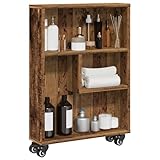 Mandloder Aufbewahrungswagen Schmal Altholz-Optik 48x13x68 cm, Holzwerkstoff Rollwagen mit Bremsen, Bücherregal für Küche Bad Wohnzimmer, Vielseitige Ablage