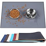 VIVAGLORY Futtermatte Hund, groß 60L x 40W(cm), wasserdichte napfunterlage silikon in Lebensmittelqualität mit erhöhtem Rand für Katzen Hunde, Grau