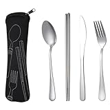 Goufride 4-Teiliges Tragbares -Steakmesser-Set Aus Edelstahl mit Tasche, Schwarz