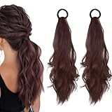 2 Stück Echthaar Zopf Haarverlängerung, Mikro Locken Pferdeschwanz Haarteil, Zopf Extension, Inklusive Elastischer Haargummis, Einfach zu Tragen,Geeignet für Alltagslooks, Dunkelbraun