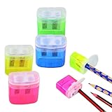 4 Stück 4 Farben Anspitzer mit Behälter, Spitzer mit Dose, Anspitzer mit Behälter Klein, Anspitzer Kinder, Doppelloch-Bleistiftspitzer und Manueller Pencil Sharpener,Spitzer für Schule Büro