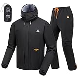 RIDEIRON Motorrad Regenkombi Herren Set Regenjacke Herren Wasserdicht Atmungsaktiv Reflektierend Leicht winddichter Outdoor für Fahrradfahrer,Schwarz,XXL