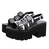 OHPHCALL Damen Plateau Sandalen mit Dickem Boden Offene Zehen Kreative Einfache Schwarze Sommerschuhe Modische Bequeme Frauen Sandalen für Party und Alltag