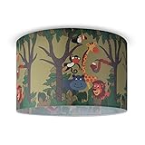 Paco Home Pendelleuchte Kinderzimmer Deckenlampe Stoff Lampenschirm Dschungel Tiere E27 1,5m Textilkabel Dinosaurier Zoo, Farbe:Design 4 (Ø45,5 cm), Leuchtenart/Farbe:Deckenleuchte - Weiß