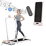 2 in 1 Klappbares Laufband für Zuhause & Büro | Leises Walking Pad mit Fernbedienung (1-6 km/h) | Bluetooth Lautsprecher & Telefonhalterung | Schnell & Einfach zu Falten auf nur 12 cm (Rosa)
