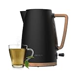 Cecotec Elektrischer Wasserkocher ThermoSense 200 Woody, 1,7 Liter, 2200 W, aus Edelstahl gefertigt, elegantes Design, 360º drehbare Basis, abnehmbarer und waschbarer Anti-Kalk-Filter