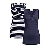 Herzmutter Stilltop-Umstandstop - 2er-Set - Oberteil für Schwangerschaft - mit Stillfunktion - 6700 (L, Blau|Gestreift)