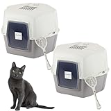 2X Große Eck Katzentoilette Katzenklo Ecke mit Deckel geschlossen XXL Ecktoilette Katzen Haubentoilette Filter Schaufel Doppelpack Sparpaket