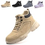 Bawalon Sicherheitsschuhe Herren Leicht Sicherheitsstiefel Herren Damen Wasserdicht Arbeitsschuhe mit Stahlkappe Khaki 44 EU