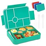 Bugucat Brotdose mit Fächern - BPA-frei Lunchbox (1350ml) für Kinder & Erwachsene, auslaufsicher & tragbar, ideal für Schule, Kindergarten, Büro, spülmaschinenfest mit Besteck (Grün)