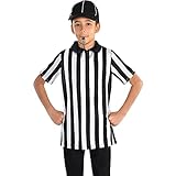 Thapower Schiedsrichter-Kostüm für Kinder, Jugendliche, schwarz-weiß gestreift, für Jungen und Mädchen, Kleinkind, Ref. Trikot, Schwarz und Weiß mit Reißverschluss, M