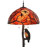 Bieye L30936 Raben sitzen auf kahlen Ast vor Vollmond, Buntglas-Stehlampe im Tiffany-Stil mit Raben-Nachtlicht für Halloween-Dekoration, 4-flammig, 65 Zoll hoch (Dunkelrot)