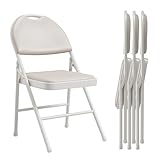Niwugady Klappstuhl 4er Set, Klappstühle Starker Metallrahmen & PU-Leder Gepolstert, Faltbarer Stuhl Besucher Konferenz Gast Stuhl, Belastbarkeit 150 kg, Ideal als Küchenstühle & Gartenstühle, Beige