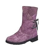 Mittelhohe Stiefel für Damen, Spitze, Wadenabsatz, dick, lässige Stiefel, Damenstiefel, warme Winterstiefel, violett, 40 EU