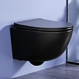 Rainsworth Wand WC Spülrandlos - Hänge Toilette Kraftvolle Spülung, mit effizienter Spültechnik, Kloschüssel inklusive WC-Sitz mit Absenkautomatik und Schnellspanner, Schwarz, 48,5 cm