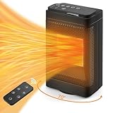 Aischens Heizlüfter mit Fernbedienung 1500W, Mini Heizlüfter Energiesparend Leise Elektroheizung, 70° Oszillierend Elektroheizung, 3 Modus 3 Geschwindigkeit, 2-12H Timer, Überhitzungs-Kippschutz