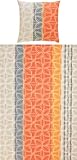 Erwin Müller Bettwäsche, Bettgarnitur Seersucker 100% Baumwolle orange-grau-gelb Größe 135x200 cm (80x80 cm) - bügelfrei, mit praktischem Reißverschluss, temperaturausgleichend (weitere Farben, Größen