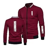 Seroni Baggy-Sweatshirt Für Herren Für Security Frühling/Herbst Mit Reißverschluss,Sportbekleidung Stehkragen Schlichte Jacke Ohne Kapuze Karierter Mantel-Red||XS