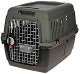 KERBL Box de transport Eco - Gris vert / noir (dimensions 70 x 50 x 51,5 cm, poids de transport 8 - 25 kg, porte métallique, en plastique recyclé avec écuelle d'eau) 80562