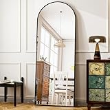 HARRITPURE Ganzkörperspiegel 162x53 cm, Gewölbter Standspiegel mit Aluminiumrahmen, Sicherheits-Hartglas, Vollständige Ansicht, Für Schlafzimmer, Wohnzimmer, Flur, Schwarz