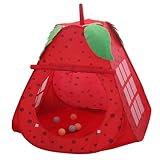 Kinderzelt, Indoor-Erdbeer-Kinderspielzelt mit Tür und Netzfenster, tragbares Spielhaus für Jungen und Mädchen