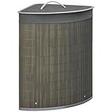 HOMCOM Bambus Wäschekorb mit Deckel 55L Wäschesammler mit Griffen, herausnehmbarer Wäschesack, Eck Wäschetonne Laundry Baskets für Waschküche Badezimmer Schlafzimmer Grau