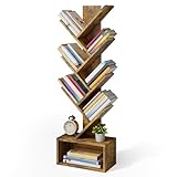 Xbro Bücherregal Baumform,Bücherregal 7 Ebenen,Bücherregal Baumform mit Schublade,Baum CD DVD Regal,Bücherregal Holz für Wohnzimmer, Schlafzimmer, Heimbüro,38 x 19.5 x 113 cm,Regal Vintagebraun