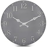 eYotto 12inch Gartenuhr Wetterfest, 30cm bemaltes Harz Outdoor wasserdichte Uhren für den Garten, stille Wanduhr Nicht tickende batteriebetriebene Außenuhr für Pool Strand Wohnzimmer dekorativ (Grau)