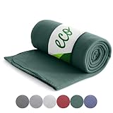 wometo Eco Fleecedecke aus 100% recyceltem Material + OekoTex und GRS Zertifiziert 130x160 cm ca. 400 g - dunkelgrün mit Anti-Pilling und Kettelrand