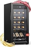 WIE Weinkühlschrank Mini Weinschrank 18 Flaschen Getränkekühlschrank Klein 53 Liter Wein-Kühlschrank mit Glastür Indoor/Outdoor Flaschenkühlschrank mit LED Touchpanel Anti-UV Wine Fridge 5-18°C