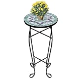 Kavolet Mosaiktisch Beistelltisch Mosaik Bistrotisch Blumenständer Balkontisch Kleine Gartentisch Blumenhocker Terrassentisch Rund 60 x 30 cm Grün