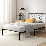 Zinus Elias Bett 90x200 cm – 30 cm hoch – Metallbettgestell mit Kopfteil – Metallbett mit Lattenrost – Kein Boxspringbett erforderlich – Freiraum unter dem Bett – Schwarz