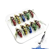 Forellenfliegensortiment, Köder zum Fliegenfischen, Sortiment mit 10 Stück Trockenfliegen, komplettes Fliegenfischen-Set mit lebendigen Farben, Fliegenfisch-Köder-Set