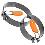 SOLUSTRE 2 Stück Rutschfeste Edelstahl Eierringe mit Silikongriff Runde Spiegelei und Pfannkuchenform Hitzebeständige Selbstgemacht Eierbratform für Frühstück und Sandwiches