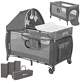 Lionelo Sven Plus 4 in 1 Baby Bett ab Geburt bis 15 kg Wickelauflage Moskitonetz luftige Seitenwände mit Seiteneingang Tragetasche zusammenklappbar