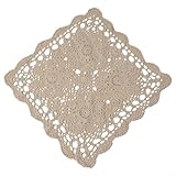Bulevisiter Quadratische Tischdecke im Vintage-Stil, Baumwollspitze, Häkel-Design, ausgehöhlt, handgefertigt, florales Deckchen für Esstisch, Café, Restaurant, Dekor (40 cm, Weiß) (Beige 40 cm)