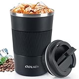 Aolieh Thermobecher, Kaffeebecher mit Auslaufsicherem Deckel, Thermobecher- Isolierbecher, Edelstahl Travel Mug, Kaffeebecher to go für heißes und kaltes Wasser Kaffee Tee (380ML,Schwarz)